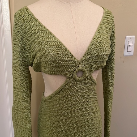 Green Knit Cutout Mini Dress - Picture 5 of 6